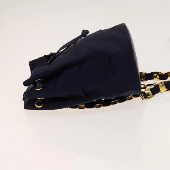 Salvatore Ferragamo Vala Chain Backpack Canvas Navy Gold Auth BA3335 main image 10